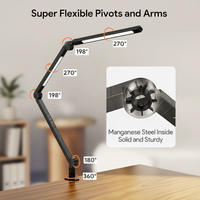 Lampe de bureau à pince LED moderne à double source lumineuse, sans scintillement, bras réglable, commande tactile flexible, lampe électrique AC