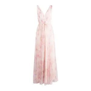 Trending Producten 2024 Nieuwkomers V-Hals Lange Maxi Lichtroze Bloemen Elegante Vrouwen Baljurk Avondjurk Quinceanera Jurken