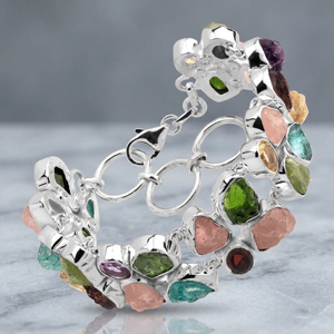 Unique 925 Sterling <b>Silver</b> Peridot Blue Topaz Amethyst Rough Handmade Luxury Gemstone <b>Bracelet</b> <b>Bangles</b> Gift Party - Product Image 3