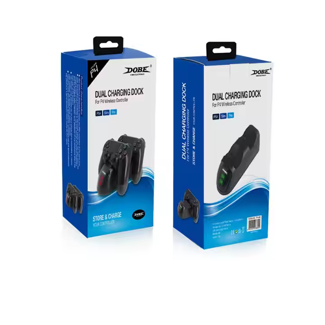 TP4-889 USB Dual Battery Charger Dock for PS4 Wireless Controller Chargeable Stand Power Supply Charging Station with LED Light