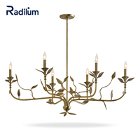 Lustre botanique en gros, style campagnard français, en laiton forgé, avec accents de feuilles métalliques, pour table à manger longue, îlot, certifié UL/CE