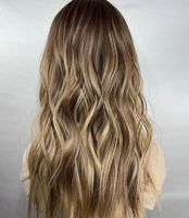 Wig Rambut Asli Eropa Gaya Prety dengan Lace Front, Balayage Pirang HD dengan Akar Gelap, 100% Rambut Manusia