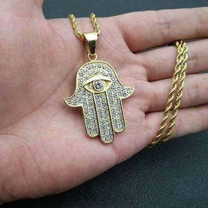 Collar con Colgante de Mano de Hamsa Yunique, Acero Inoxidable Dorado, Incrustaciones de Cristal, Cadena Trenzada, Joyería de Regalo - Product Image 5