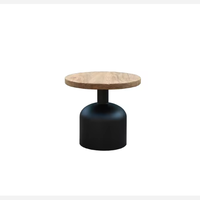 Meuble de salon de style industriel, table d'appoint ronde noire en fer et bois massif