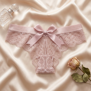 Culottes string élégantes roses en dentelle pour femmes, transparentes et sexy, respirantes, taille basse, lingerie féminine unie – Vente en gros - Product Image 4