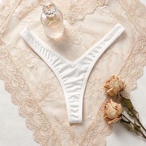Women White Sexy V-Cut Thong Panties Solid Color Low Waist <b>T</b>-Back Underwear Smooth Stretch G-<b>string</b> Panties for Women OEM ODM - Product Image 2