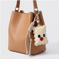 Porte-clés en cuir avec pendentif visage de biscuit Kawaii et cordon perlé pour sacs de femme