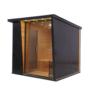 Sauna Tradicional Cuadrada para 4 Personas de Madera de Hemlock y Cedro con Materiales Naturales Ecológicos para el Bienestar en el Patio Trasero de la Villa - Product Image 1