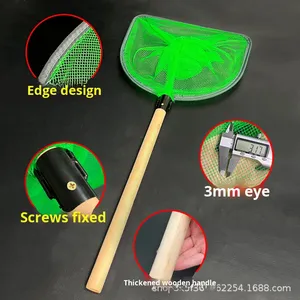 Filet de pêche et d'élevage spécial en fer robuste et durable, avec poignée en bois massif à bords renforcés, maille anti-usure de 3 mm, 120 cm - Product Image 2
