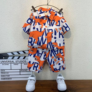 Ensemble de vêtements pour bébé d'été, 2 pièces, imprimé lettres de dinosaure, chemise à <span class=keywords><strong>col</strong></span> boutonné et short ample à ourlet roulé, tenues pour garçons - Product Image 2