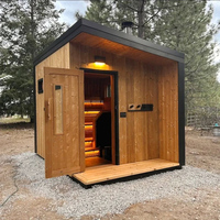 Poêle de sauna électrique infrarouge lointain à vapeur sèche 9KW pour 6 personnes avec panneau de commande, idéal pour salle de sport, appartement/villa, design panoramique moderne en hemlock