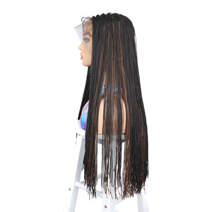 Perruque avant en dentelle synthétique de haute qualité pour femmes avec dentelle transparente Fine Double brin torsion tresse <span class=keywords><strong>cheveux</strong></span> courts <span class=keywords><strong>frange</strong></span> pour l'exportation - Product Image 2