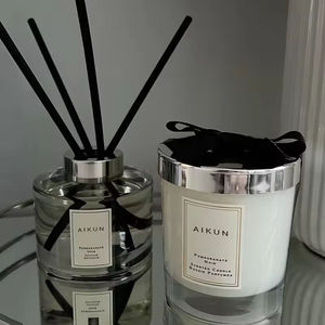 AIKUN Valentine Luxury Handmade Organic Soy Wax Scented <b>Candle</b> & Reed Diffuser <b>Gift</b> <b>Set</b> Green Box for Wedding Holiday Guests - Product Image 5