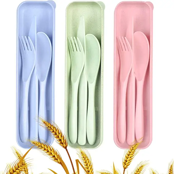 Eco Friendly School Plastic Cutlery Biodegradable Cutlery Wheat Straw Spoon Fork Knife