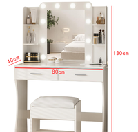Table de maquillage américaine moderne avec miroir amovible et étagère de rangement, coiffeuse de chambre avec tabouret de rangement