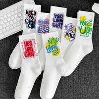 Chaussettes de sport unisexes en polyester à motif lettres, avec revers et bas jacquard, pour adolescents, vente en gros
