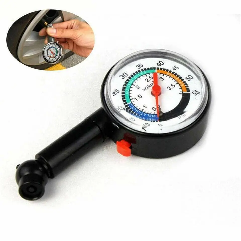 2'' High Precision Copper Valve Leather Tube Car Tire Pressure Gauge Can Deflate With Test Range 0-55psi