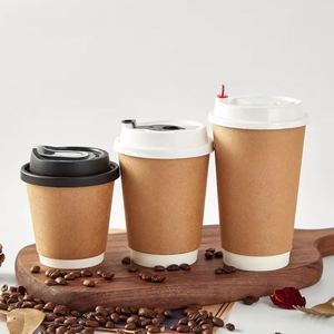 Vaso de Café Desechable de Doble Pared, Ecológico y Duradero, de 8oz, 12oz y 16oz, con Logotipo Personalizado, Estampado en Papel Kraft para Bebidas Calientes, en Oferta - Product Image 6