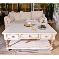 Table basse extensible en bois massif de style européen moderne INNOVA Home, couleur blanche, tiroirs, montage facile