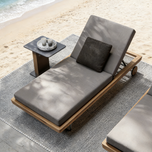 2026 Nordic Leisure Chaise longue d'extérieur en bois de teck, imperméable et résistante aux UV, pour terrasse, villa, jardin, cour, piscine et patio - Product Image 1