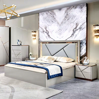 Ensemble de chambre à coucher de luxe en bois complet, lit double, cadre en bois, rangement à domicile, LED moderne, ensemble de meubles de chambre à coucher simple