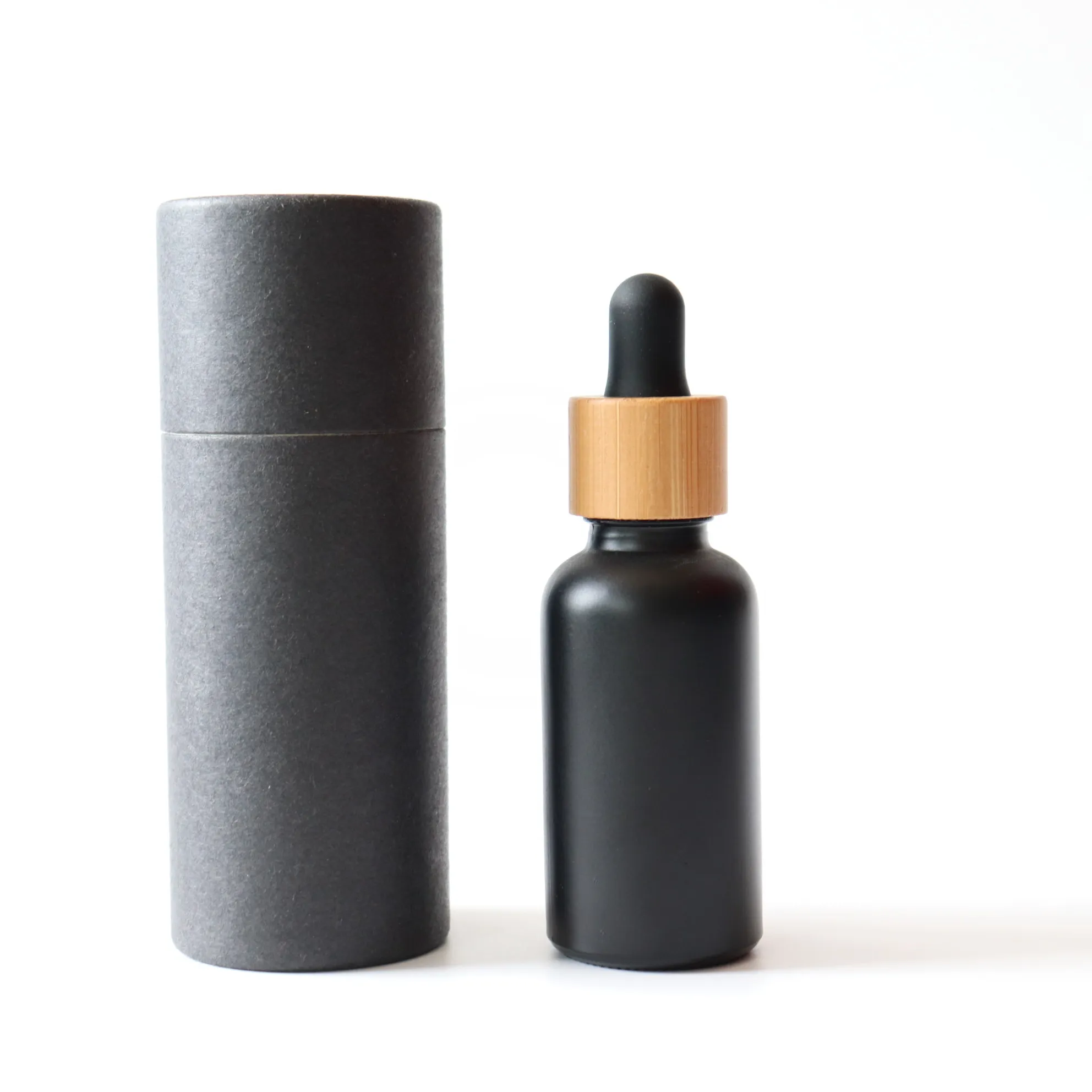 30ml matte black glass bottle 1 Ounce Black Frosted Glass Dropper Bottle With Paper Tube Package