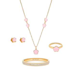 Clover Jewelry Set For <b>Women</b> Gold Tone Five Leaf Clover Necklace Earrings Ring <b>Bracelet</b> With Zircon Fashion Floral Design - Product Image 1