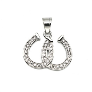 Collier populaire en acier inoxydable plaqué or avec pendentif fer à cheval et breloque en cristal taille princesse, chaîne à maillons - Cadeau pour occasions festives - Product Image 1