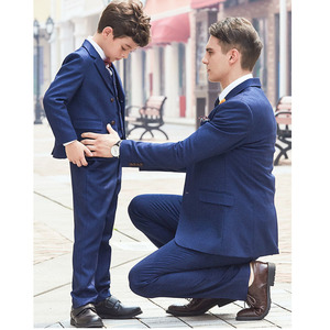 Personalizzazione di alta qualità abbigliamento abbinato abito da sposa da sposo da uomo Plaid blu Navy padre figlio abiti - Product Image 5