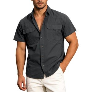 Chemise à manches courtes en coton pour homme FOXA, décontractée, pour le travail, respirante, en tissu popeline - Product Image 1