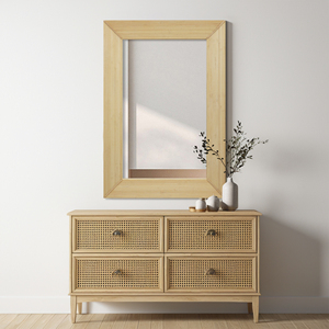 Miroir mural en bambou naturel, miroir rectangulaire suspendu, cadre texturé, miroir décoratif pour salon, chambre à coucher - Product Image 5