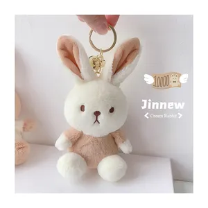 Jinnew liontin kartun Kawaii gantungan kunci kustom boneka hewan coklat putih boneka kelinci promosi hadiah mainan gantungan kunci mewah