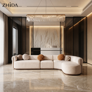 Divano Modulare Curvo in Tessuto dal Design Moderno per Hotel, Divano in Legno Massello per <span class=keywords><strong>Soggiorno</strong></span>, Arredamento per Appartamenti e Ville - Product Image 1