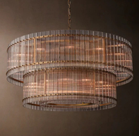 Lustre Moderne de Luxe à Deux Niveaux en Verre pour Salle à Manger, Îlot de Cuisine, Restaurant - Suspension LED en Laiton Dimmable Taille Moyenne