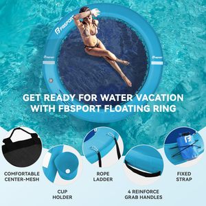 Hamac aquatique gonflable, ponton flottant rond, bouée gonflable avec porte-gobelets, plateforme de piscine pour adultes - Product Image 2
