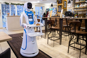 Amy Humanoid Waiter Robot avec AI Voice Interaction Écran tactile 13 "Charge automatique et charge utile de 5kg pour la livraison de nourriture au restaurant - Product Image 3
