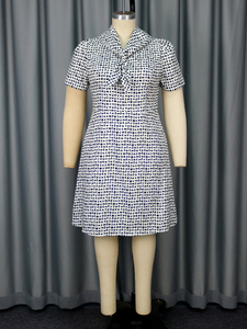 AOMEI Robe ligne à manches courtes <span class=keywords><strong>et</strong></span> col noué Robe d'été blanche <span class=keywords><strong>simple</strong></span> imprimée pour université Robes décontractées - Product Image 4