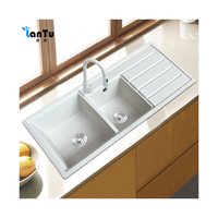 Vente en gros d'éviers multifonctionnels en granit évier de cuisine en pierre de quartz composite à double cuvette