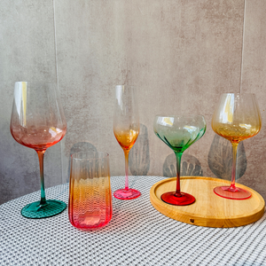 Verre Coupe Art Déco Raymond |   Verres à pied en cristal bicolore rouge et vert |   14,31 oz Vaisselle de bar vintage faite à la main - Product Image 5