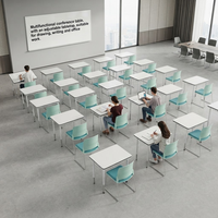 Bureaux d'étudiant en bois et acier, table de conférence individuelle blanche, bureaux de formation, table de discussion universitaire