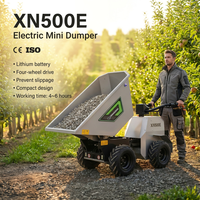 Mini-dumper électrique Rhinoceros 500 kg avec batterie au lithium 1,5 kWh, godet de 0,28 m³ et moteur haute performance pour diverses utilisations