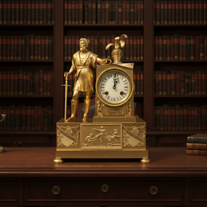 นาฬิกาตั้งโต๊ะแบบกลไก รูปปั้นอาคิลส์ สไตล์ฝรั่งเศสโบราณ ทำจากทองเหลืองแท้ ชุบทอง 24K - Product Image 4