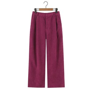 <span class=keywords><strong>Pantalon</strong></span> droit plissé en <span class=keywords><strong>velours</strong></span> côtelé multicolore, style vintage européen et américain, décontracté et polyvalent pour <span class=keywords><strong>femme</strong></span> - Product Image 4