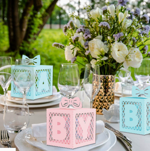 Cajas de Regalo para Decoración de Baby Shower DAMAI, Caja de Dulces de Papel Azul Resistente con Diseño de Mariposa para Revelación de Género - Product Image 1