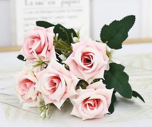 Rosa simulada decoración de la boda del hogar arreglo floral flor cinco cabezas esquina tela de seda flor artificial - Product Image 2