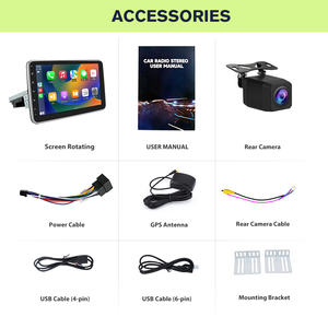 Autoradio Junsun 1 DIN avec écran tactile rotatif de 10 pouces pour usage universel avec caméra, stock US, CarPlay, Android <span class=keywords><strong>Auto</strong></span>, navigation GPS - Product Image 6