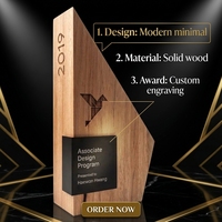 Trophée en bois géométrique personnalisé, plaque de récompense en bois gravée pour souvenir de cérémonie d'entreprise