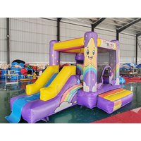 Château gonflable commercial en PVC avec toboggan, motif étoile et lune arc-en-ciel, pour enfants, idéal pour les fêtes d'anniversaire et la location