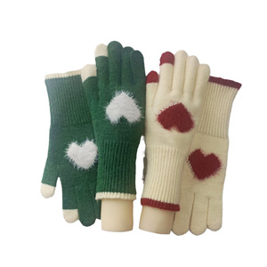 Bonito Rosto Coração Malha Luvas Inverno Macio Luvas Touchscreen Quente Windproof Luvas Térmicas para As Mulheres - Product Image 4