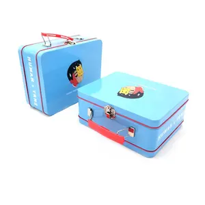 Customized Rectangular Metal Tin Suitcase Tin Lunch Box Large Capacity Storage Tin Box